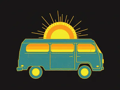 Traverse blue bus nature orange road road trip sun tour travel trip vacation van vehicle yellow