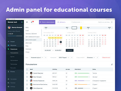 Admin panel for educational courses admin panel ux ui webdesign