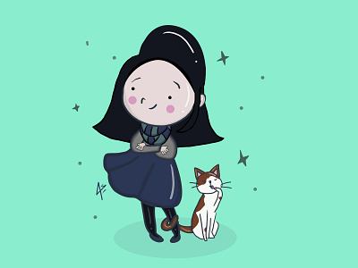 Girl And Cat