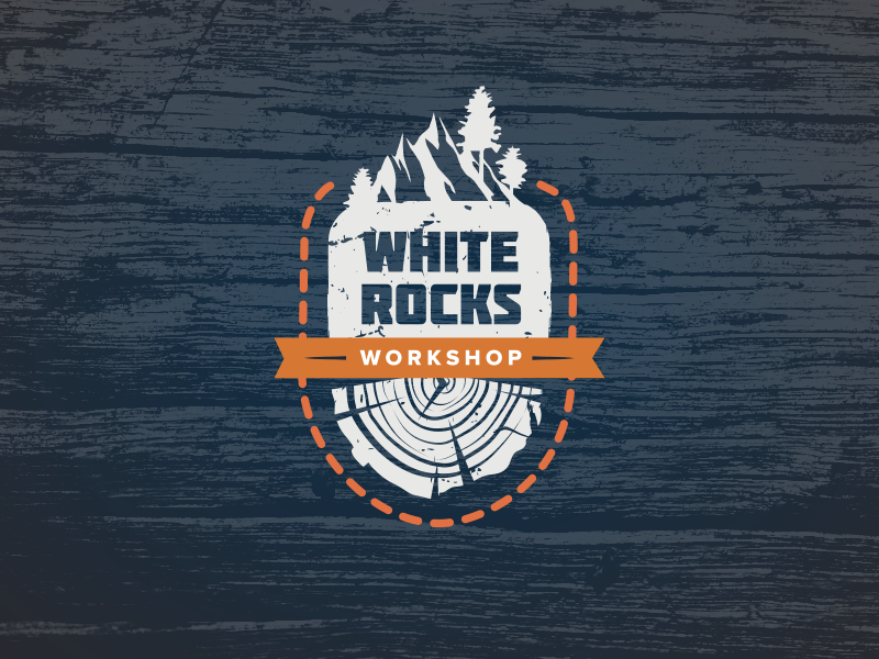 White Rocks Workshop wooden workshop handmade leather handcrafted white rock label logo