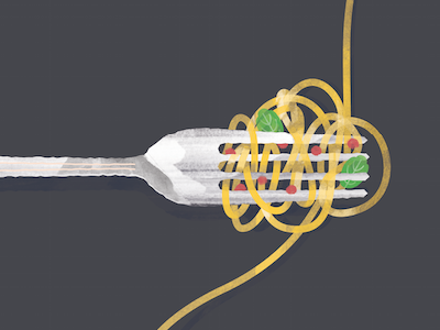 Twirling Spaghetti dinner food fork illustration magazine spaghetti texture