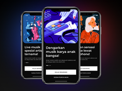 Onboarding - Music App app design explorations illustration inspiration ios mobile app modern music product design ui ux web