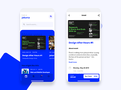 Event App - Exploration Design app blue bold clean design event event app inspiration ios material mobile modern product typograpgy ui ux