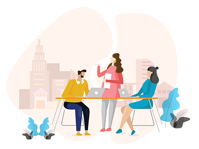 Team Business Meeting Illustration building business man business woman character design corporate discussion graphic design illustration illustrations illustrator laptop meeting office office design team team building teamwork vector web ui work