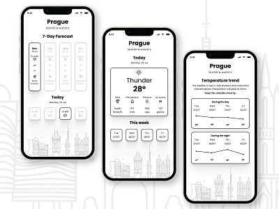 Black and white weather app concept app blackwhite ios mobile project ui