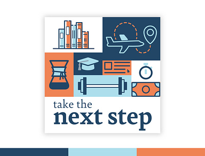 Take the Next Step Podcast Cover books coffee communication education graduation illustration illustration art illustration design library money podcast podcast art podcast cover podcast cover design podcast graphic podcast logo podcasting time management travel workout