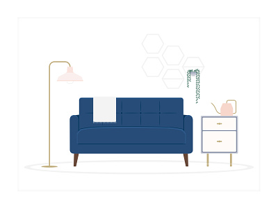 Living Space Illustration couch house illustrated couch illustrated living room illustrated scene illustration illustrations illustrator interior design lamp living room living room illustration living space living space illustration livingroom modern design plant plant illustration watering can