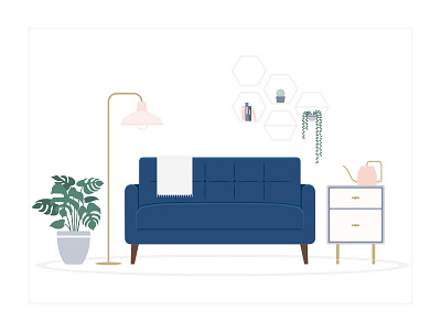 Modern Living Space Illustration couch daily ui dailyui design digital illustration illustration illustration art illustration design illustrations illustrator interior design interior design illustration interior designs interiordesign living room living space mid century mid century modern plant plant illustration
