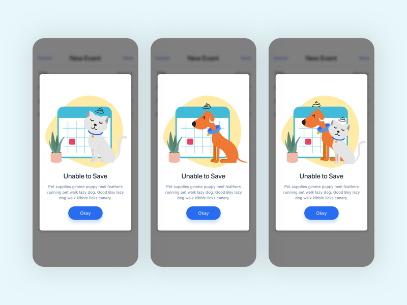 Scheduling Errors branding cat cat illustration daily ui dailyui dog dog illustration error error message illustration illustration art illustrator pet pet app pet illustration pet illustrations scheduling scheduling app user experience user interface