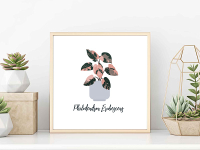 Philodendron Pink Lady Plant Poster daily ui decor design illustrated plant illustration interior design modern modern decor philodendron plant plant illustration plant poster plant print