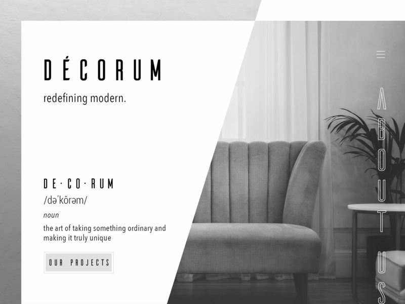 Décorum Luxury Interior Design about us daily ui daily ui 003 daily ui challenge interior design landing page minimalistic minimalistic design modern ui design ui designs ux ux design web design web interface web ui web ui design web ux web ux design website concept