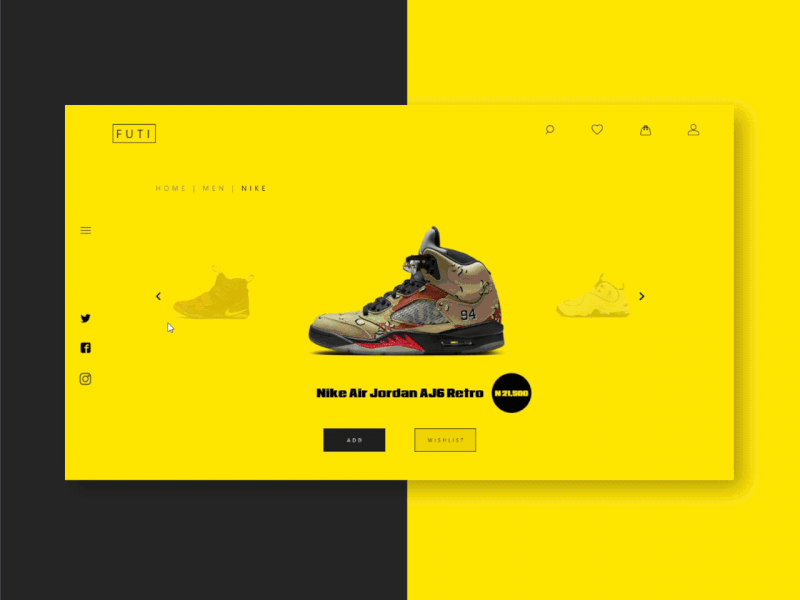 Product Page for Conceptual Footwear Website (Futi) footwear interaction motion design product product page shoe ui design ux design website