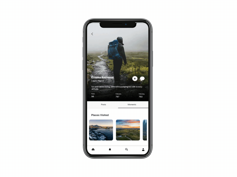 Profile Page for a concept Travel App called Explora