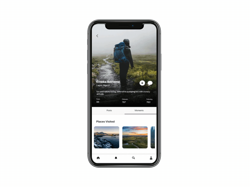 Profile Page for a concept Travel App called Explora app daily ui interaction design mobile app motion design ui ui design ux ux design