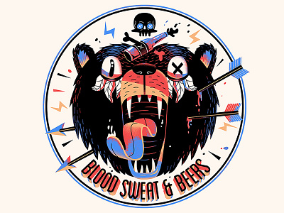 Blood sweat & beers - new print bear beer illustration poster print skull