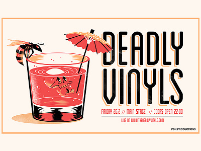 Deadly Vinyls gig poster bee gig illustration music poster print screen show silk skull whiskey