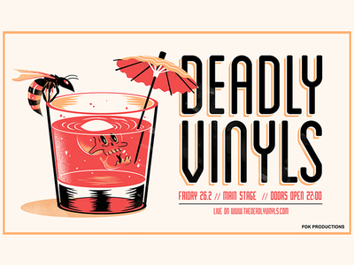 Deadly Vinyls gig poster bee gig illustration music poster print screen show silk skull whiskey