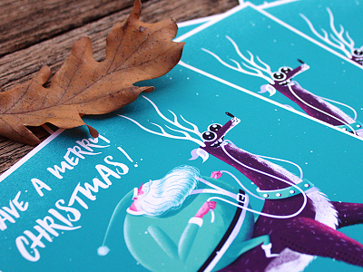 Christmas Postcards character christmas deer holiday illustration ride run santa snow