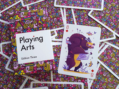 Playing Arts Card bear card deck diamond eight fish illustration playing print purple