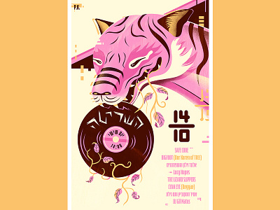 Gig Poster gig illustration music pink poster record tiger vinyl