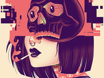 THE GLITCH face glitch illustration poster print skull woman