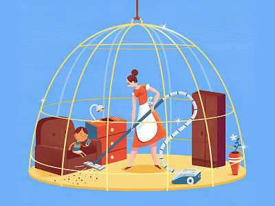 Golden Cage cage editorial gold illustration magazine maid woman work