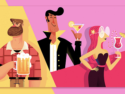 Drinks beer character drink editorial illustration magazine martini