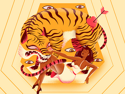 DYNAUDIO MUSIC illustration love music print speaker tiger woman yellow