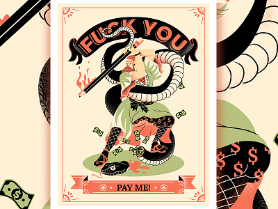 Fuck You, Pay Me design designer freelance illustration japan pencil poster print samurai snake