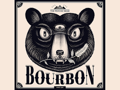 The Psychic Bear Bourbon bear bottle brand design graphic label logo poster print