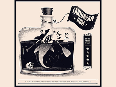 Caribbean Rum badge design illustration poster print rum shark skull