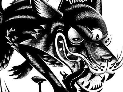 Wolf black white character design illustration print wolf