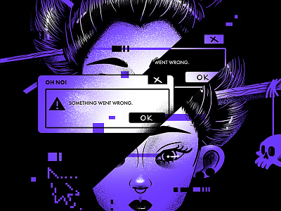 Oh No! character design error message face glitch illustration japan print skull ui window woman