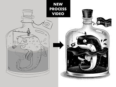 Fish Illustration Process blackandwhite character drawing fish illustration process tutorial