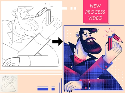 Character Illustration Process Video blue character design illustration man pencil poster process tutorial typography