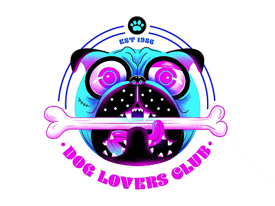 Dog Lovers Club badge bone branding character design dog illustration logo print pug typography