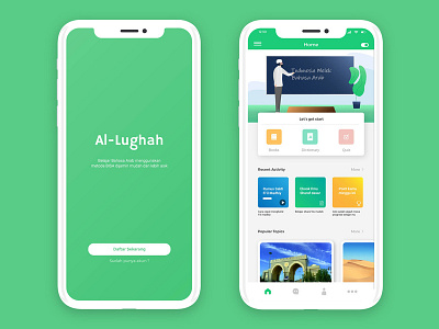 Al-Lughah - Arabic Online Course green homepage mobile app splashscreen ui ui ux design