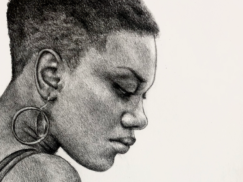 Woman in Spain somber creative woman graphite fine art black and white profile portrait illustration art drawing