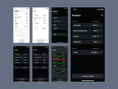Budget tracker – visual design explorations app ui