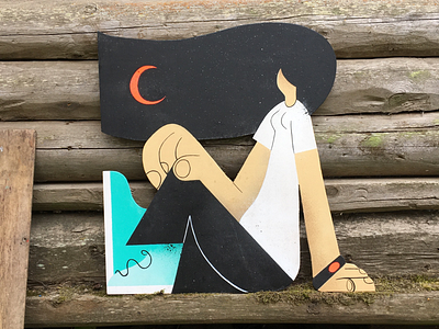 Girl from the Moon cutting decoration girl illustration interior moon object plywood spray street art streetart