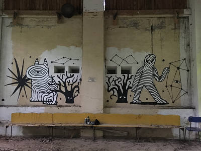 Spirits of 90's abandoned camp character character design graffiti illustration monochrome pioneer street art streetart