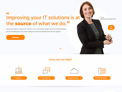 IT solutions homepage big photo homepage icons interaction it minimal orange person solutions user website