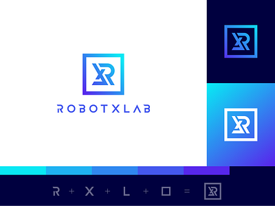 Robotxlab - Logo & Branding ai artificial intelligence brand identity branding design gradient inverted logo logo logotype machine learning modern robot robot logo robotics simple tech technology typography ui visual identity