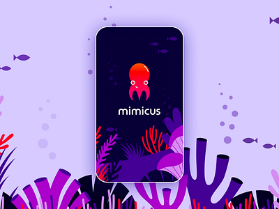 Mimicus - Logo & Branding animal animation branding design gradient icon logo mobile modern motion octopus orange purple red simple splash screen underwater