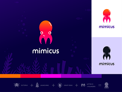 Mimicus - Logo & Branding agency animal animal logo brand design branding character concept design gradient icon illustration illustrator logo logo design logotype modern octopus orange presentation purple