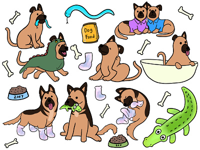 Dogs doodles cartoon character cute doodle illustration kids