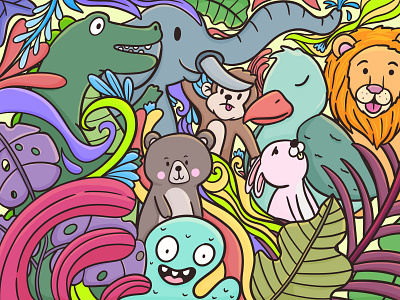 Animals doodles cartoon character cute doodle illustration kids