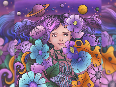 Flowers girl doodles cartoon character cute doodle illustration kids