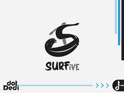 SURFive (5) Logo combination logo creative dual meaning five logo logo design number surf vector
