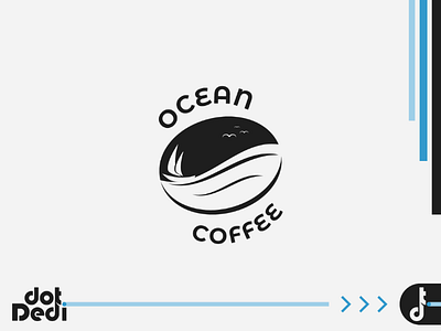 Ocean Coffee Logo black and white branding coffee coffee bean coffee shop double meaning logo ocean sailboat sea